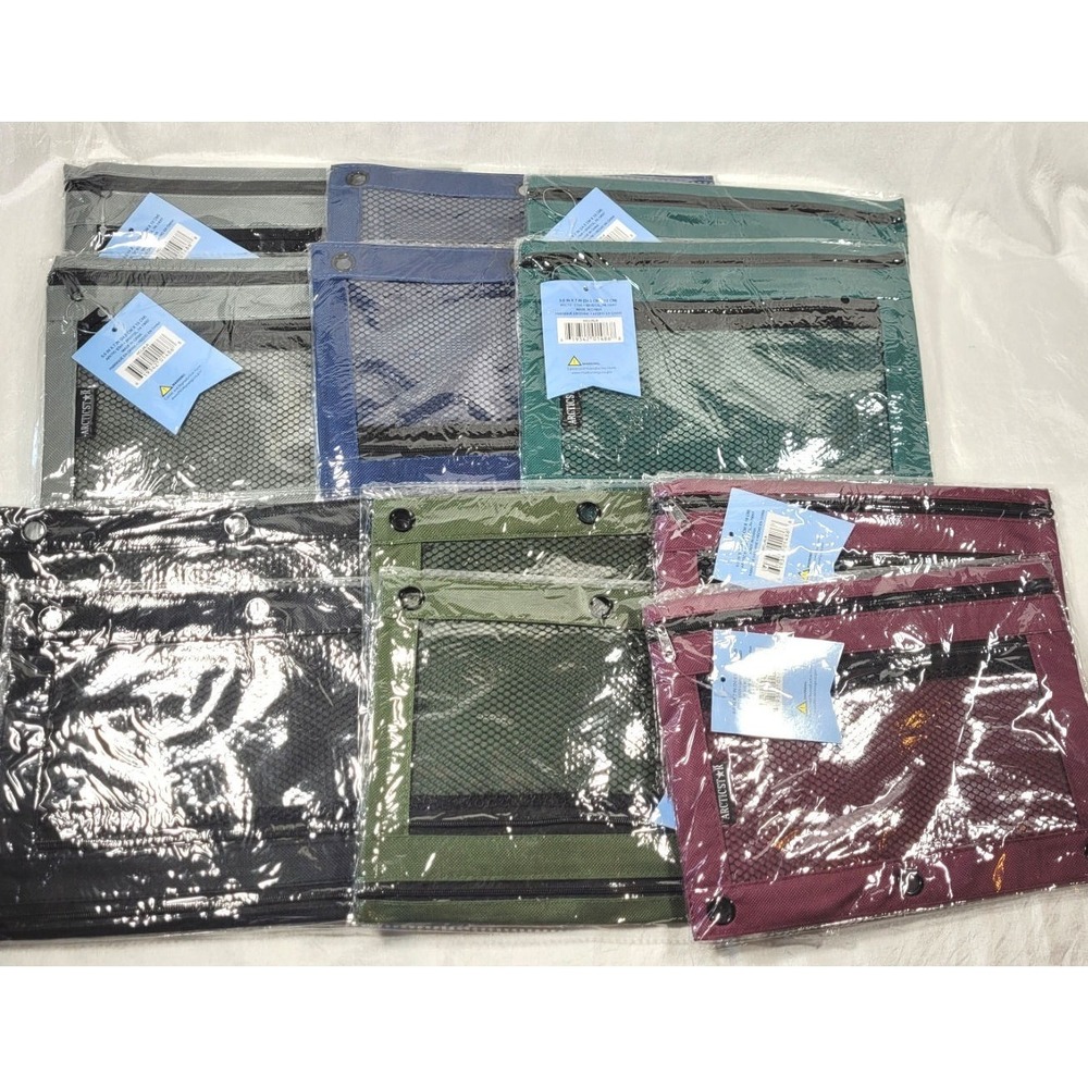 LOT: 12 Arctic Star Canvas Double Zipper Binder Pencil Pouches - Multiple Colors